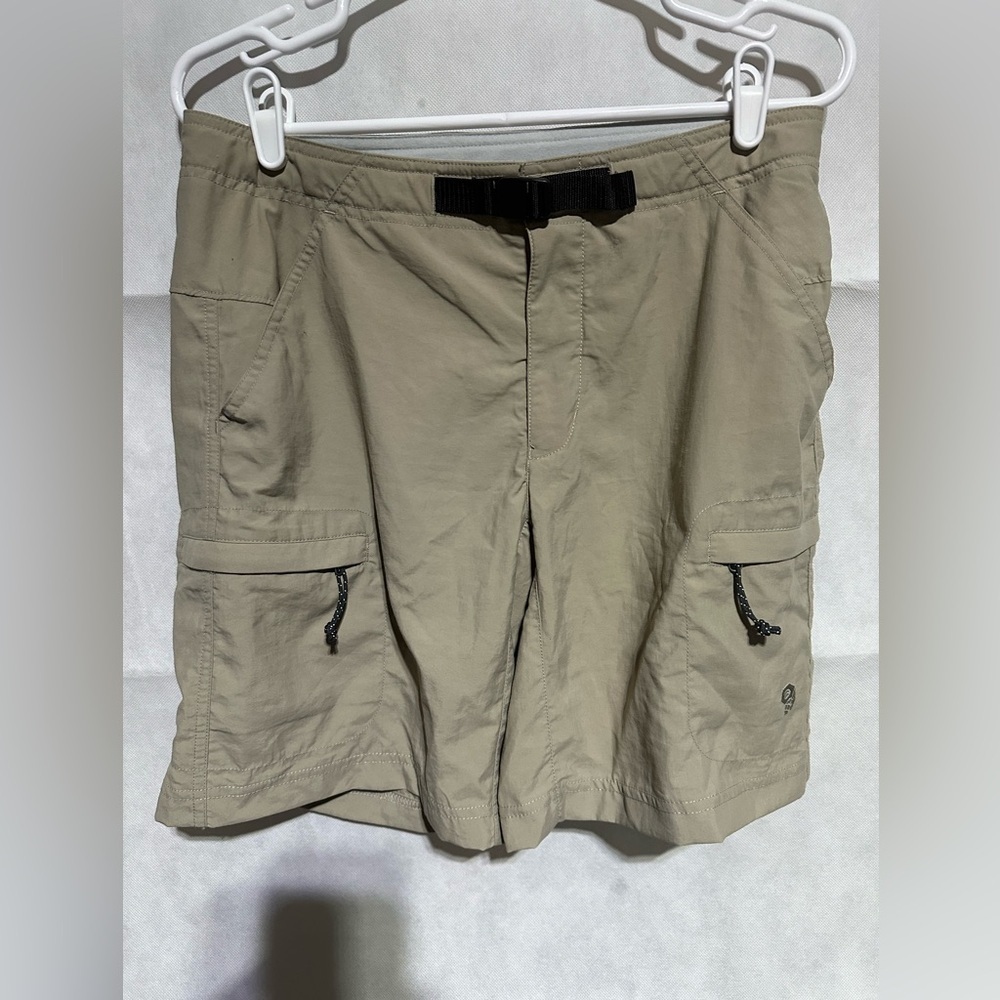 Womens Mountain Hardware Tan Khaki Nylon Belted Cargo Shorts Hiking Camping Sz 8